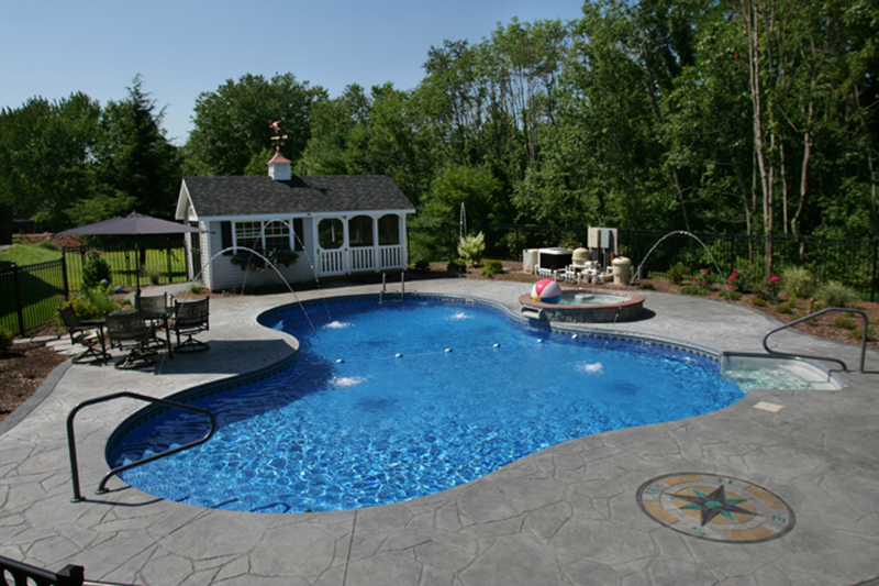 Swimming pool and stamped concrete project example 138
